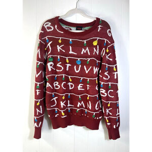Stranger Things Alphabet Christmas Sweater Red Holiday Light Pullover Size Large